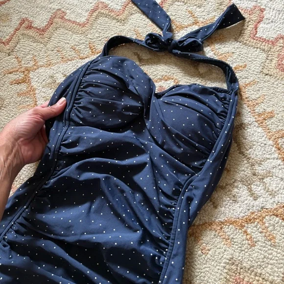 Seafolly Navy white dots retro style Swimsuit size 6 - Picture 2 of 16